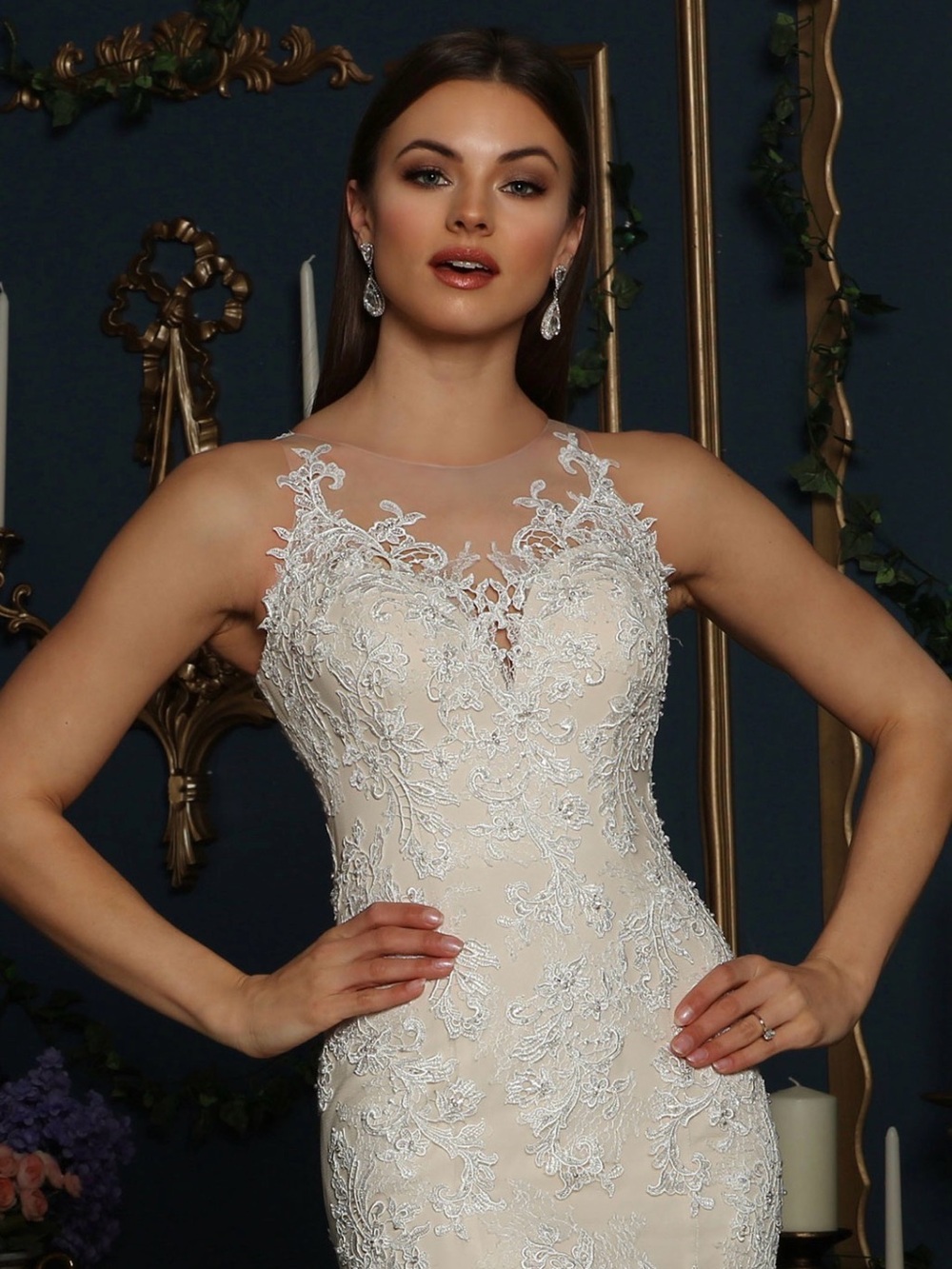 Ivory Lace Mermaid Wedding Gown with Illusion Neckline